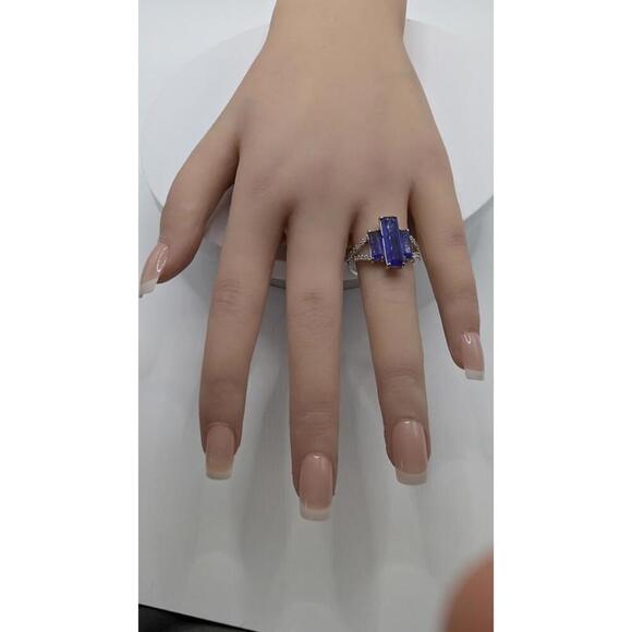 Elegant Purple Gemstone Silver Ring Size 9 - Picture 8 of 9